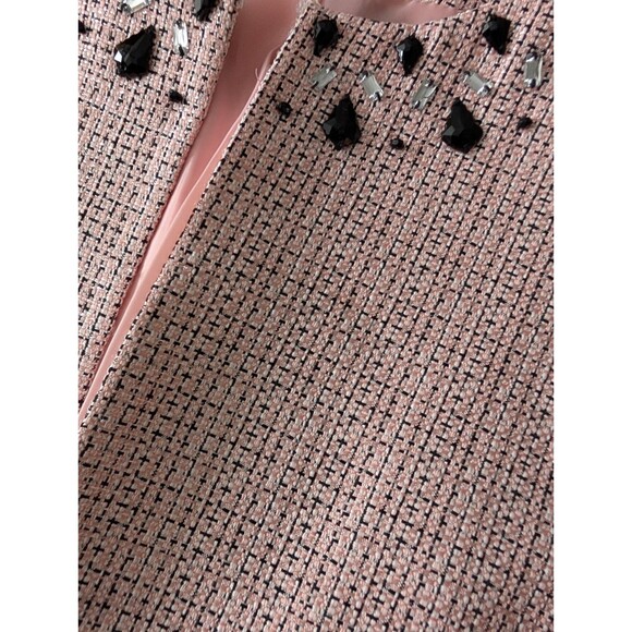 Tahari ASL Beaded Collar Pink Tweed Open Front Blazer Suit Jacket W Sz 14 Prep - Picture 6 of 15